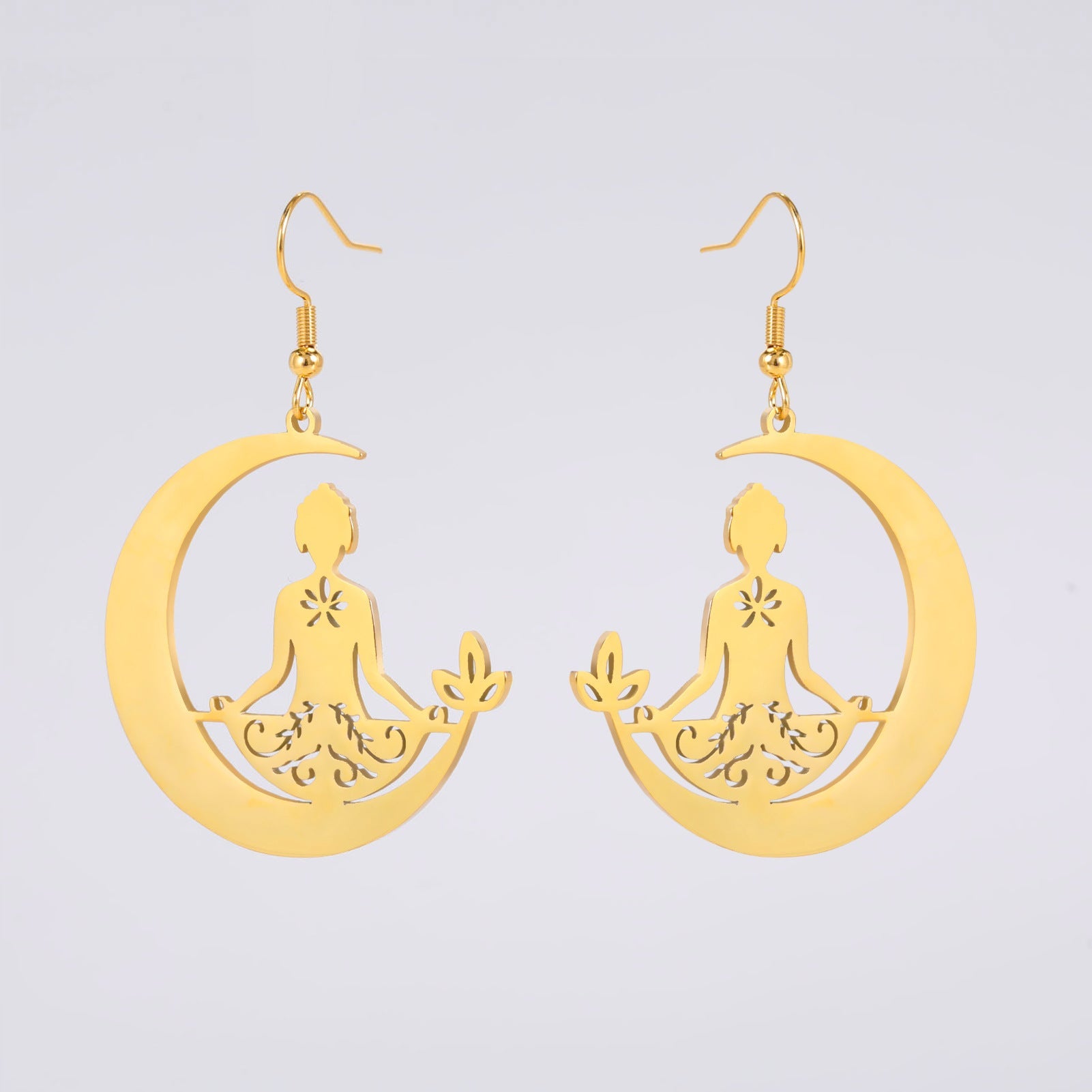 Boucles d'oreilles yoga lune en acier inoxydable méditation - Ivory Deals Market