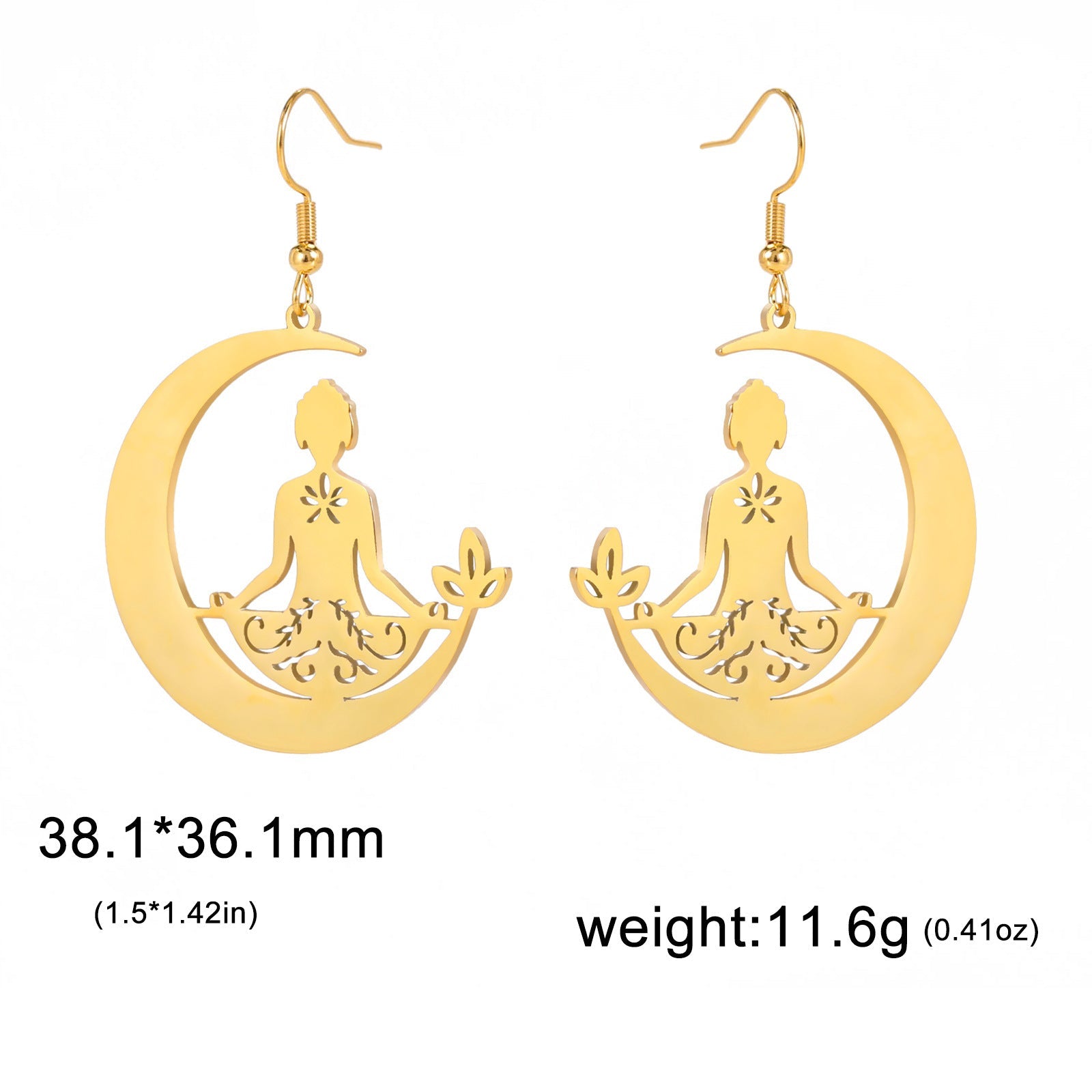 Boucles d'oreilles yoga lune en acier inoxydable méditation - Ivory Deals Market