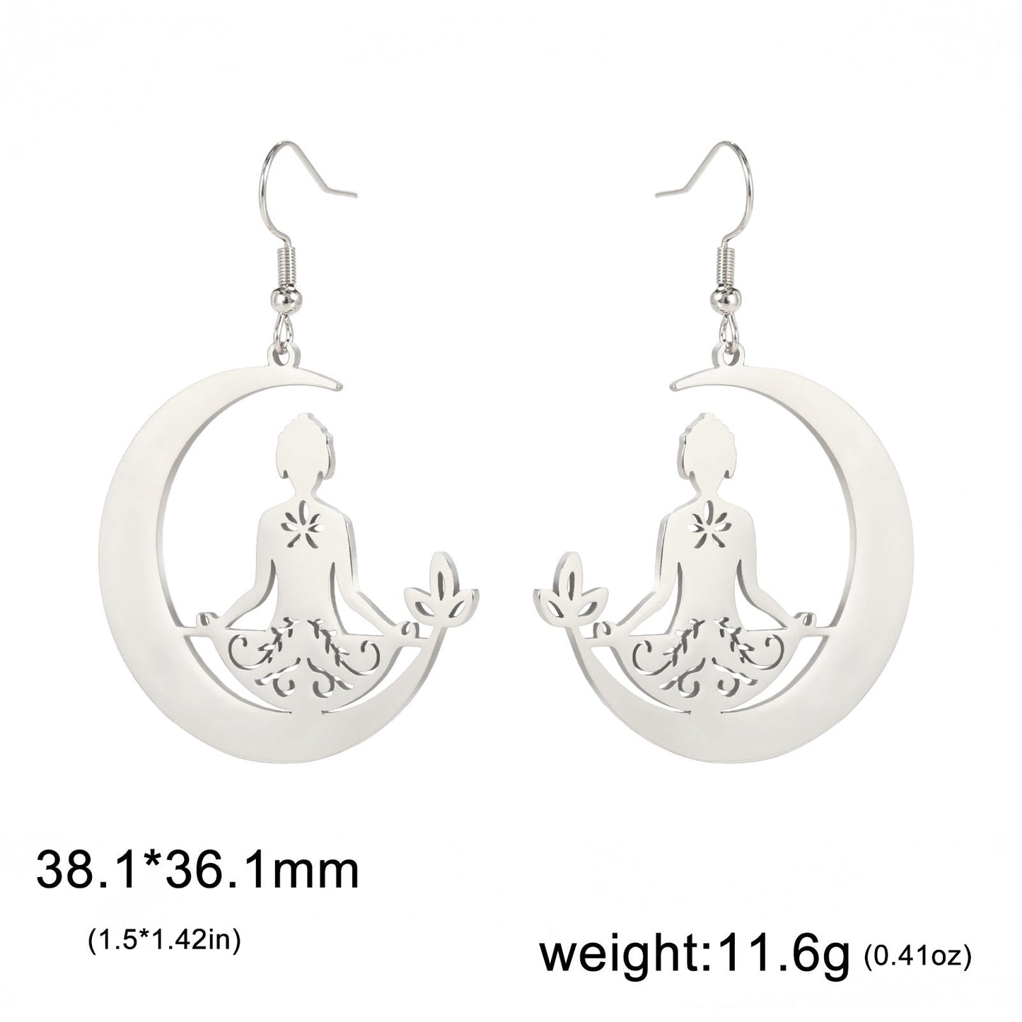 Boucles d'oreilles yoga lune en acier inoxydable méditation - Ivory Deals Market