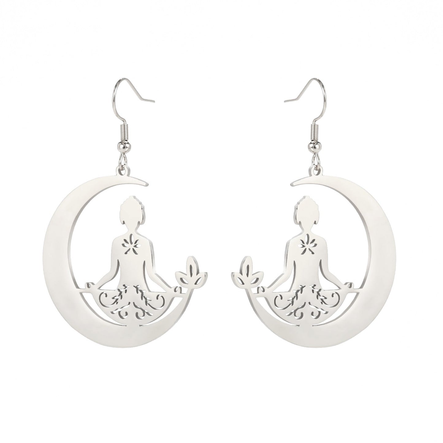 Boucles d'oreilles yoga lune en acier inoxydable méditation - Ivory Deals Market