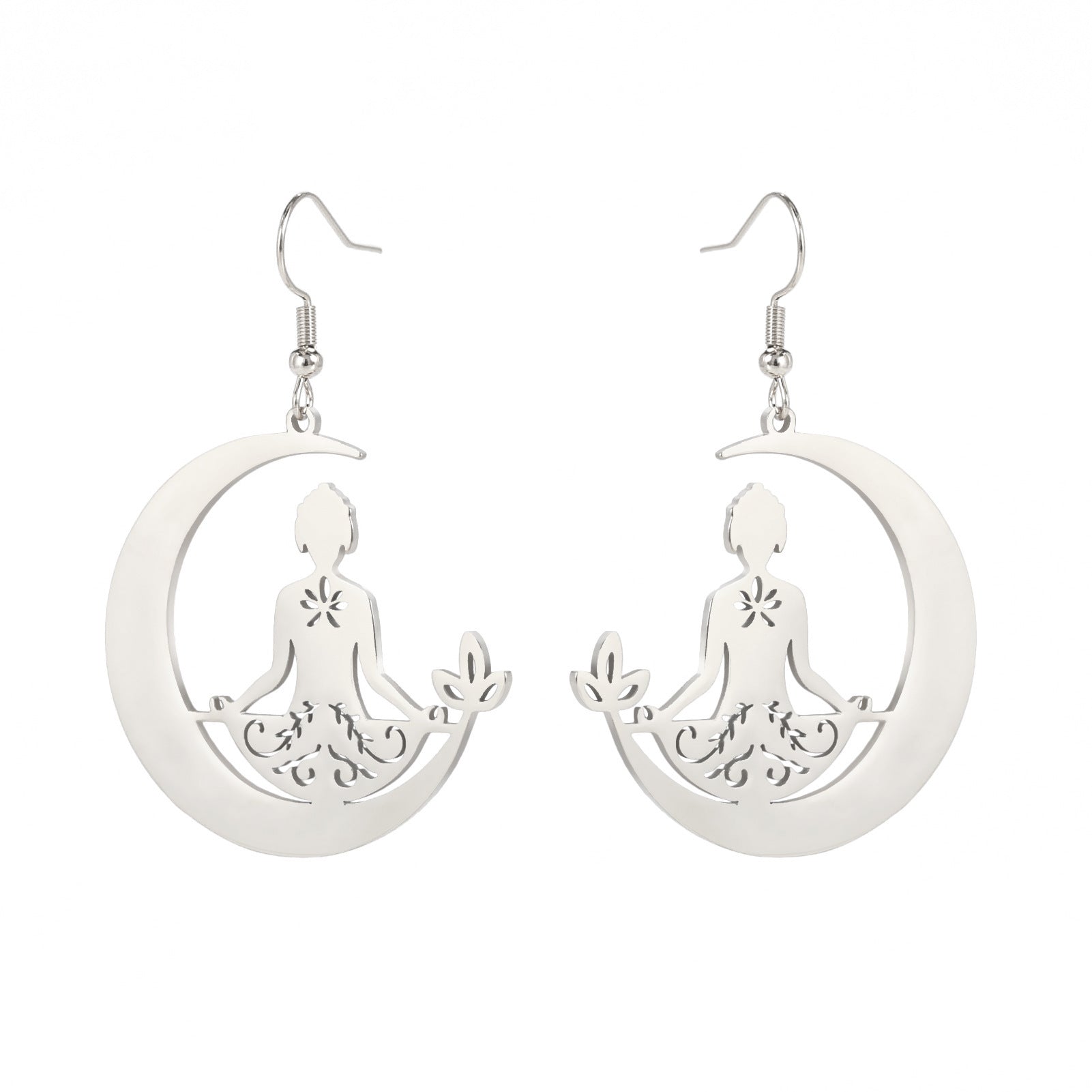 Boucles d'oreilles yoga lune en acier inoxydable méditation - Ivory Deals Market