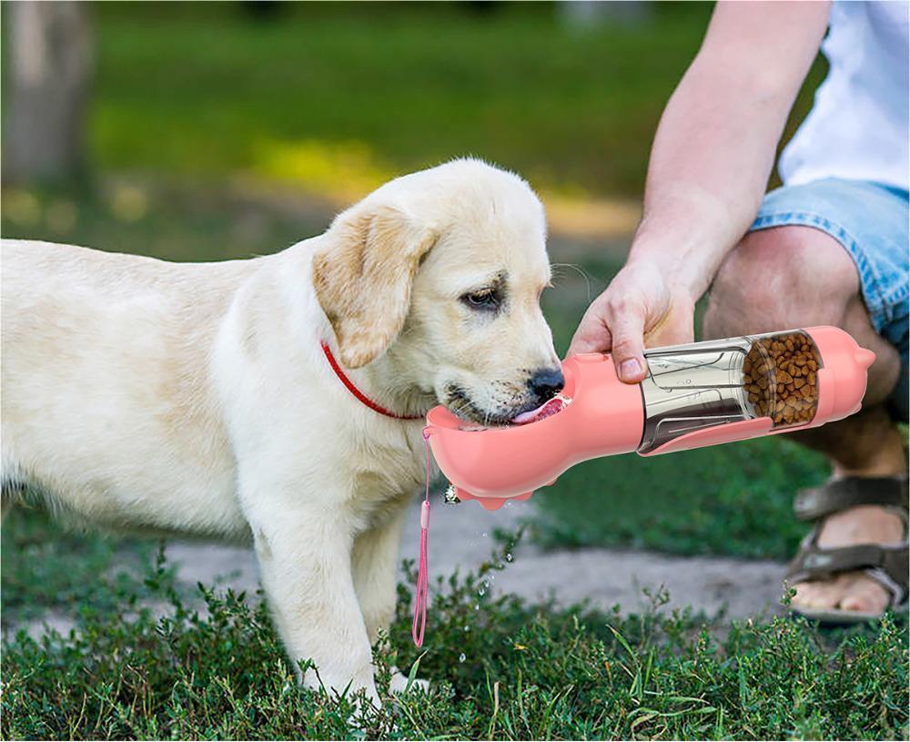 Bouteille d'eau pour animaux de compagnie avec bol, sac poubelle et rangement portable pour les déplacements en extérieur, 3 en 1. - Ivory Deals Market