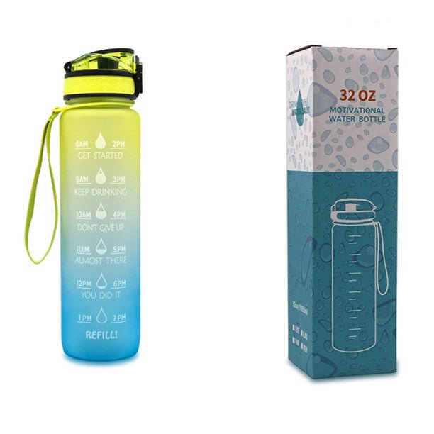 Bouteille d'eau Tritan de 1L avec indicateur de temps, couvercle rebondissant, bouteille d'eau motivante pour le cyclisme, gourde étanche pour le sport et la remise en forme. - Ivory Deals Market