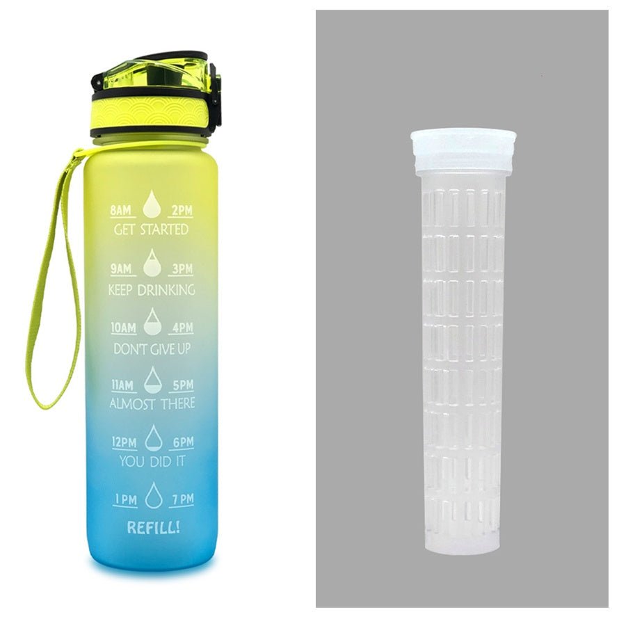 Bouteille d'eau Tritan de 1L avec indicateur de temps, couvercle rebondissant, bouteille d'eau motivante pour le cyclisme, gourde étanche pour le sport et la remise en forme. - Ivory Deals Market