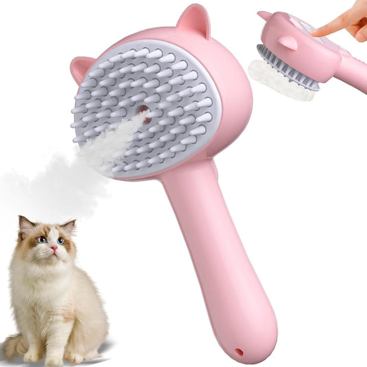 Brosse à vapeur pour chat, brosse à vapeur 4 en 1 pour chat avec poignée Brosse en caoutchouc pour animaux de compagnie avec bouton de libération Peigne pour chien avec nettoyant pour chatons d'intérieur petits animaux - Ivory Deals Market