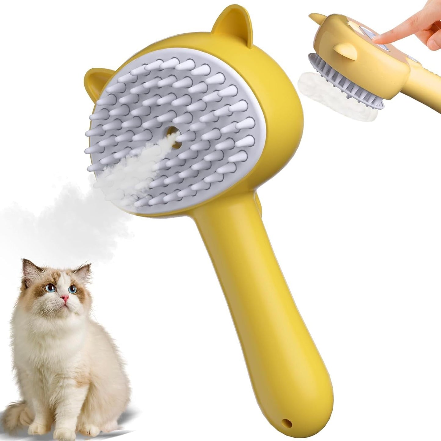 Brosse à vapeur pour chat, brosse à vapeur 4 en 1 pour chat avec poignée Brosse en caoutchouc pour animaux de compagnie avec bouton de libération Peigne pour chien avec nettoyant pour chatons d'intérieur petits animaux - Ivory Deals Market