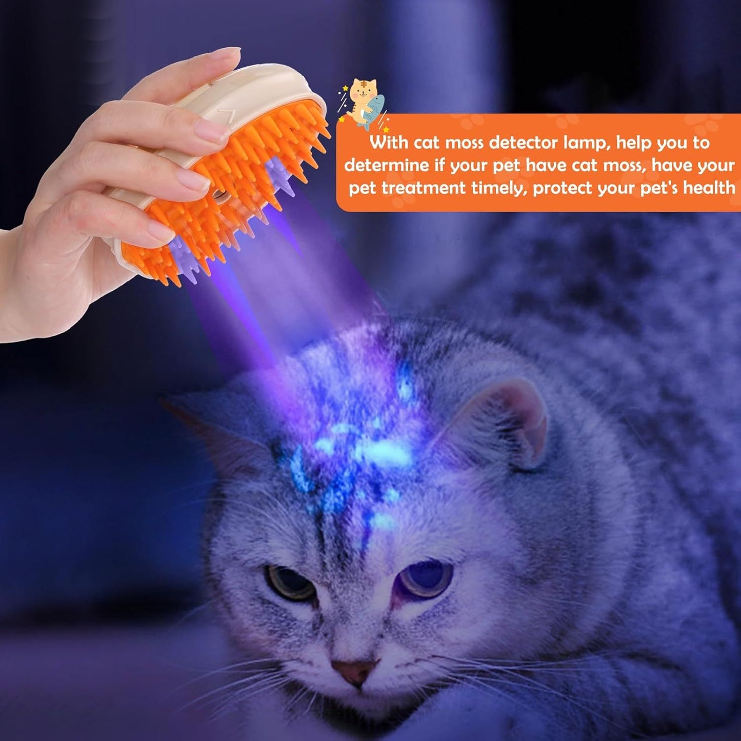 Brosse à vapeur pour chat, brosse à vapeur améliorée 4 en 1 pour chat, brosse à vapeur pour se débarrasser, brosse à vapeur pour le chat, multifonctionnelle, brosse de toilettage pour chat, outil d'épilation avec détecteur de teigne pour chats Chiens - Ivory Deals Market