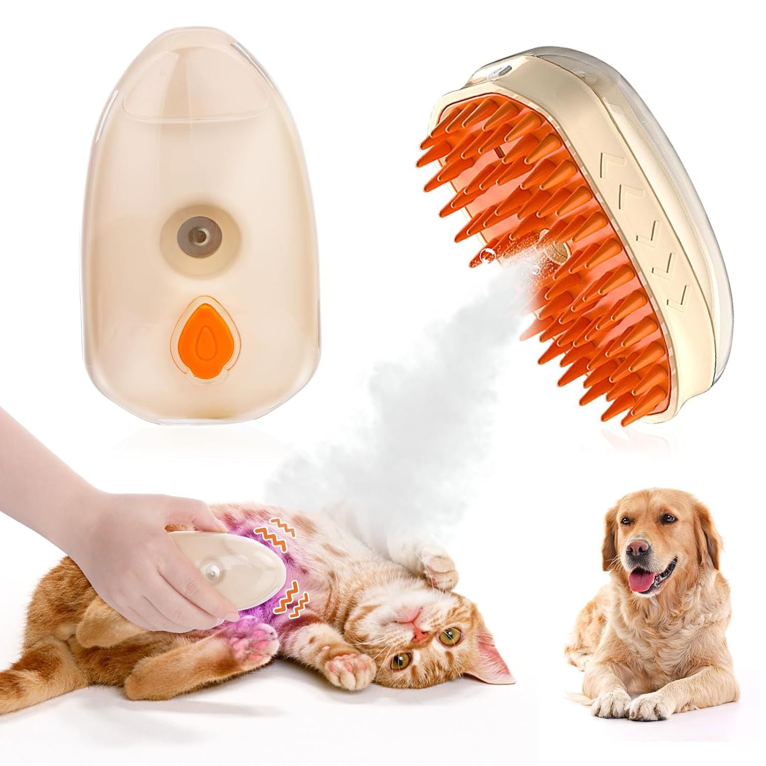 Brosse à vapeur pour chat, brosse à vapeur améliorée 4 en 1 pour chat, brosse à vapeur pour se débarrasser, brosse à vapeur pour le chat, multifonctionnelle, brosse de toilettage pour chat, outil d'épilation avec détecteur de teigne pour chats Chiens - Ivory Deals Market