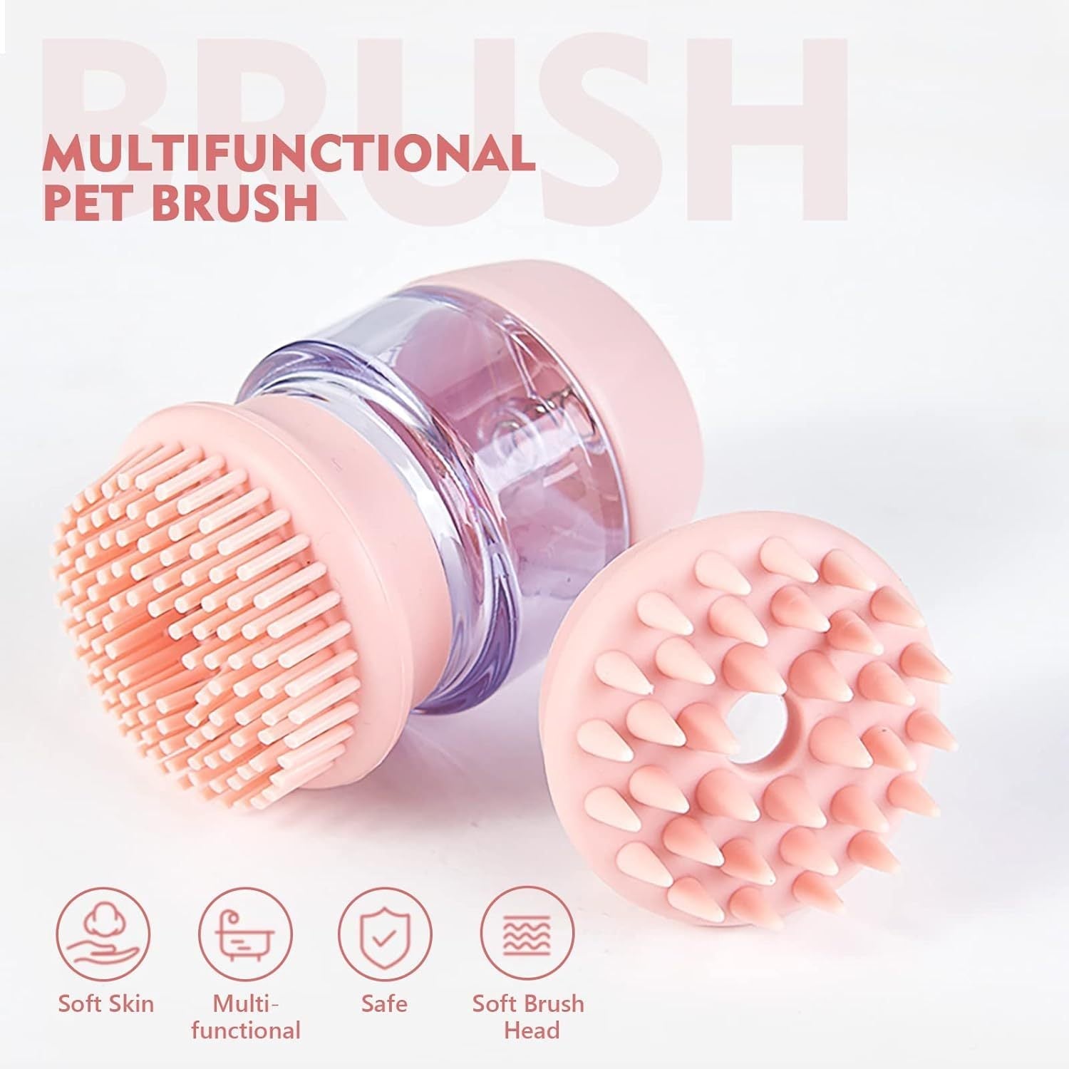 Brosse de bain pour chien chat, brosse de toilettage en silicone pour chien, brosse de massage pour chiot, brosse de massage, fourrure, brosse de nettoyage, avec distributeur de shampooing, double tête de brosse - Ivory Deals Market