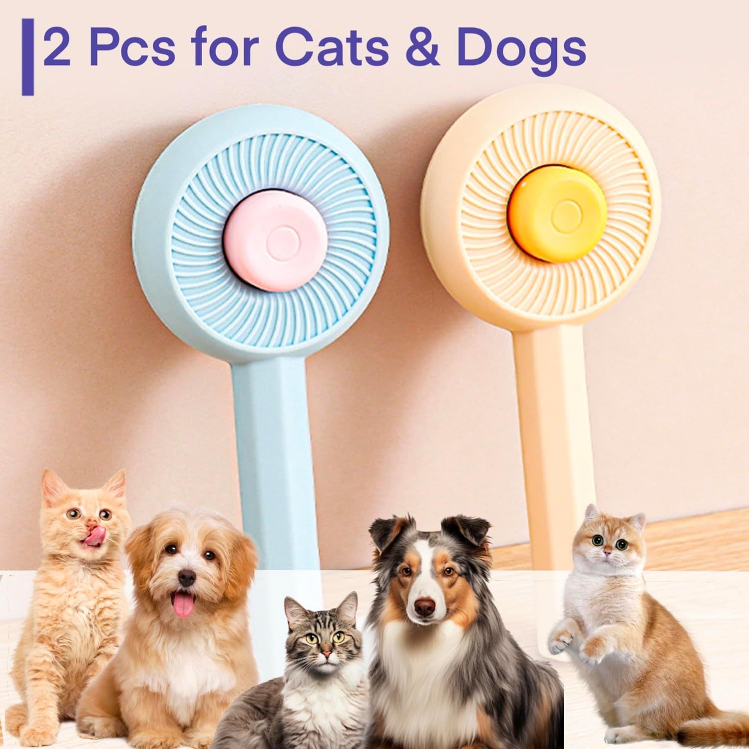 Brosses de toilettage pour chat, brosse nettoyante pour cheveux pour animaux de compagnie Brosses de massage pour chats Chiens avec bouton d'auto - nettoyage Brosse de délestage pour animaux de compagnie pour enlever les angles de fourrure en ample - Ivory Deals Market