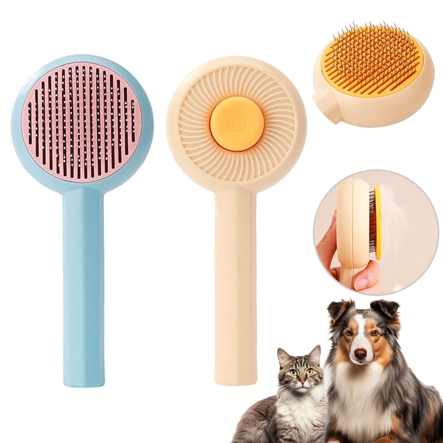 Brosses de toilettage pour chat, brosse nettoyante pour cheveux pour animaux de compagnie Brosses de massage pour chats Chiens avec bouton d'auto - nettoyage Brosse de délestage pour animaux de compagnie pour enlever les angles de fourrure en ample - Ivory Deals Market