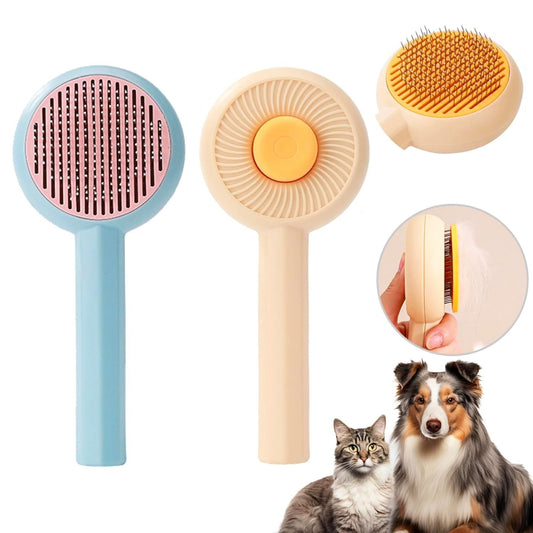 Brosses de toilettage pour chat, brosse nettoyante pour cheveux pour animaux de compagnie Brosses de massage pour chats Chiens avec bouton d'auto - nettoyage Brosse de délestage pour animaux de compagnie pour enlever les angles de fourrure en ample - Ivory Deals Market