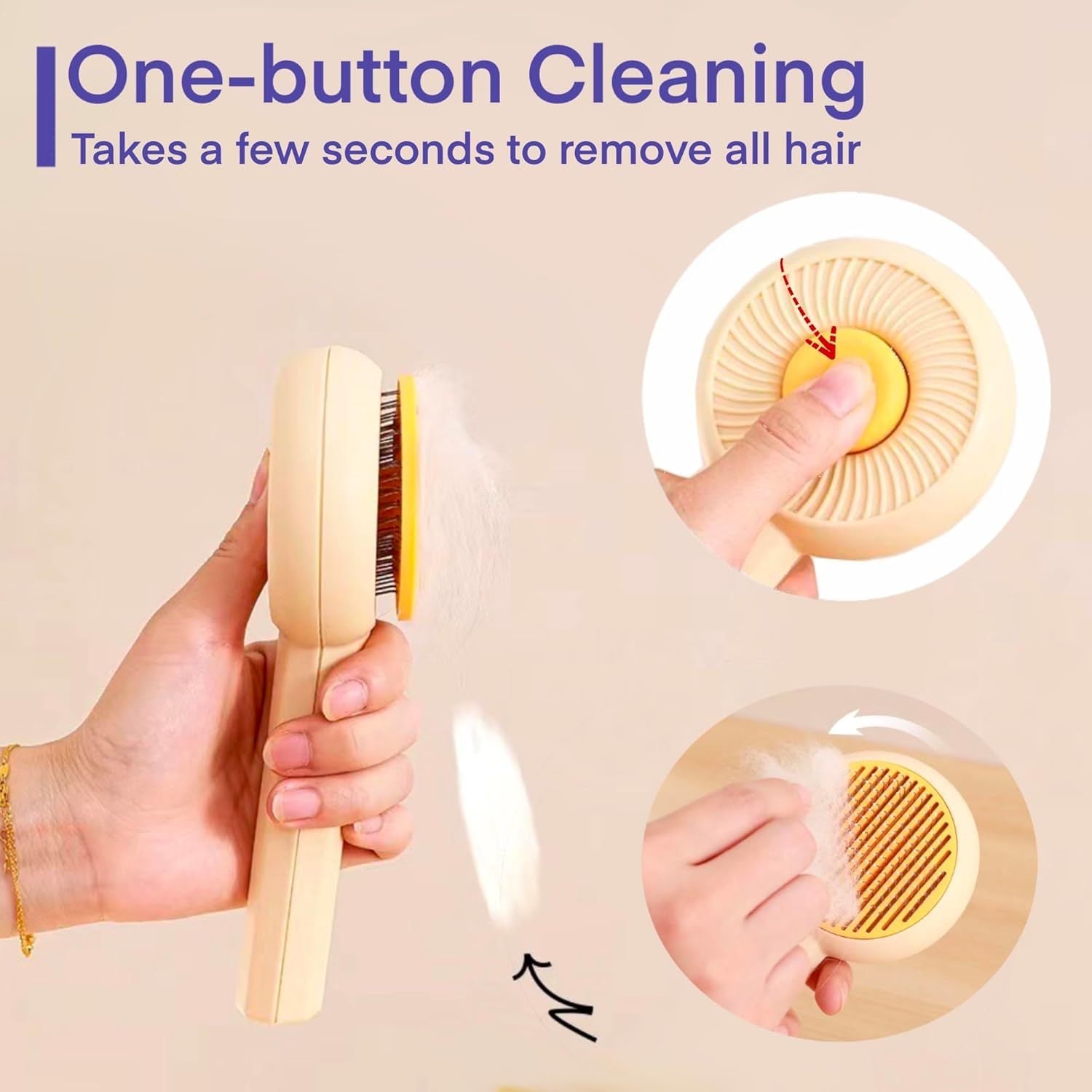 Brosses de toilettage pour chat, brosse nettoyante pour cheveux pour animaux de compagnie Brosses de massage pour chats Chiens avec bouton d'auto - nettoyage Brosse de délestage pour animaux de compagnie pour enlever les angles de fourrure en ample - Ivory Deals Market