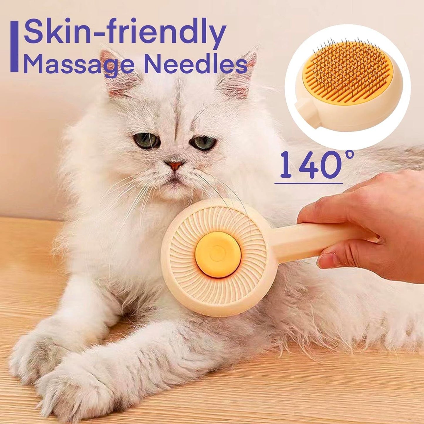 Brosses de toilettage pour chat, brosse nettoyante pour cheveux pour animaux de compagnie Brosses de massage pour chats Chiens avec bouton d'auto - nettoyage Brosse de délestage pour animaux de compagnie pour enlever les angles de fourrure en ample - Ivory Deals Market