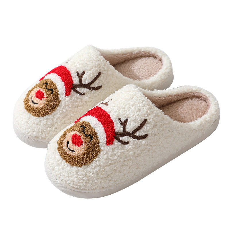 Chaussons de Noël mignons avec dessin animé du Père Noël en coton pour femmes et hommes, idéaux pour l'hiver et les couples.