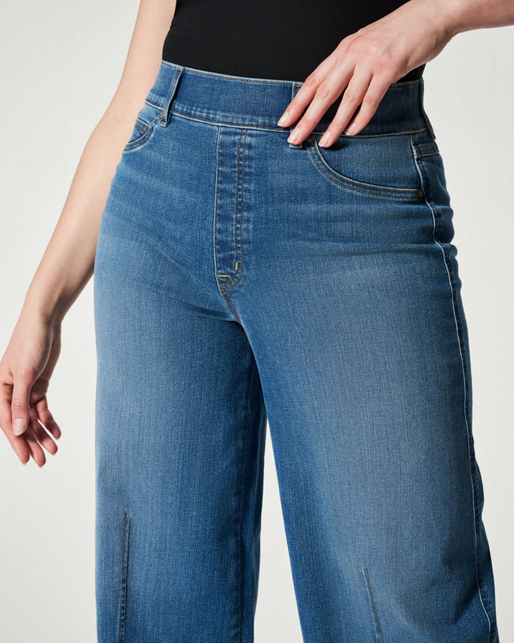 Pantalon en jeans taille haute décontracté, pantalon droit à jambes larges pour femmes - Ivory Deals Market