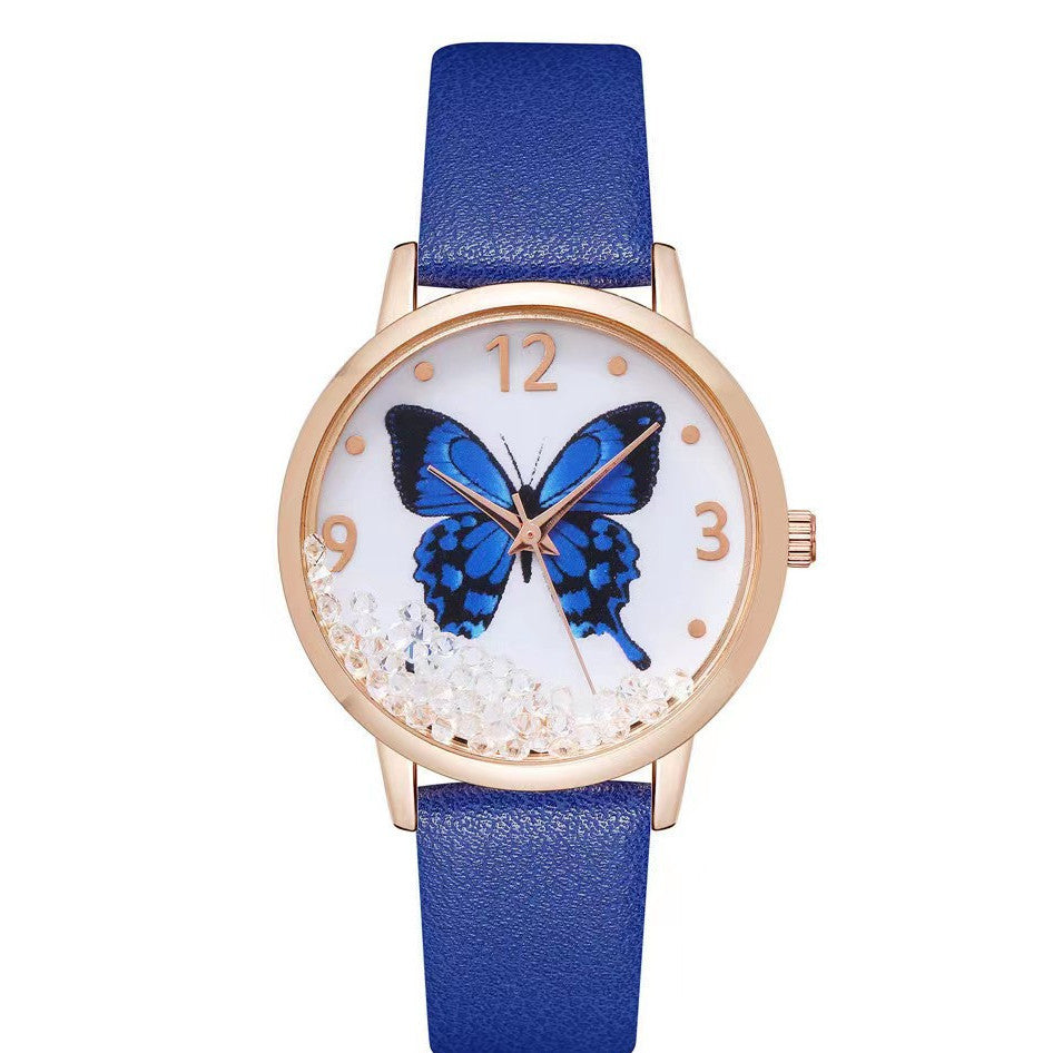 Montre à quartz avec papillon en strass pour femmes