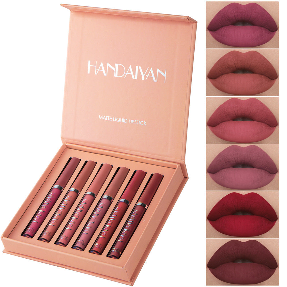 Handaiyan Matte Lip Glaze Rouge à lèvres liquide Mini Tube Lip Gloss Waterproof Non Stick Cup Lip Gloss Genuine