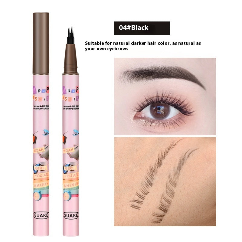 Crayon à sourcils liquide à quatre pointes, imperméable, résistant à la transpiration, ne s'estompe pas.