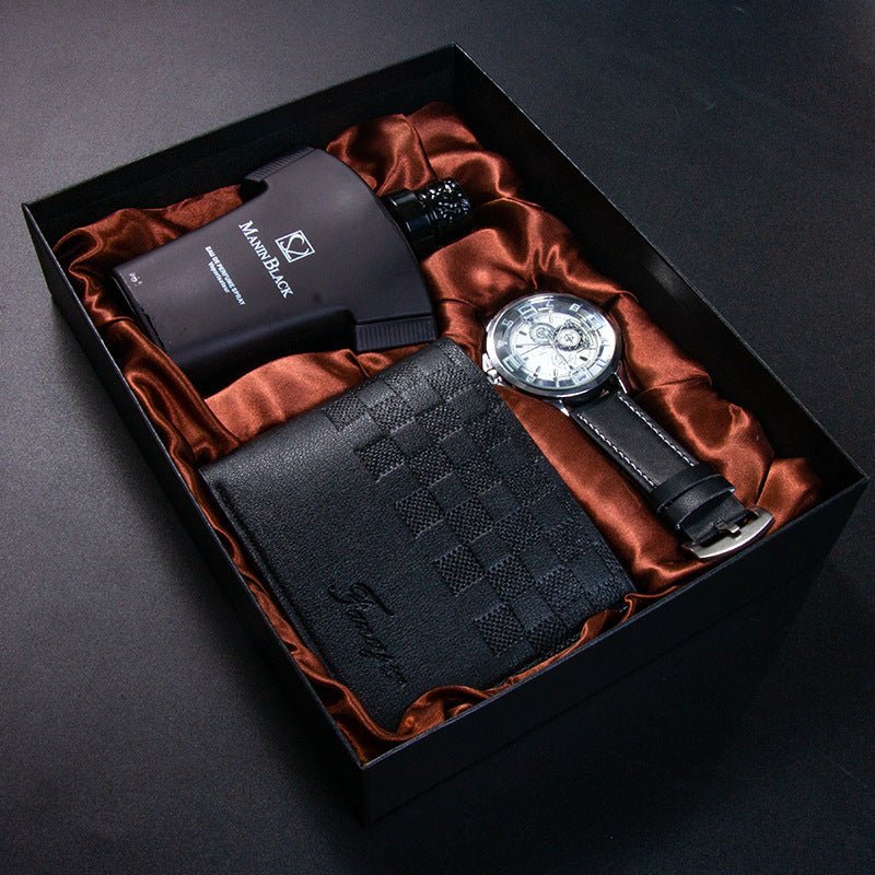 Cadeau d'anniversaire : montre à quartz, ceinture en cuir, portefeuille et trousse de parfum. - Ivory Deals Market