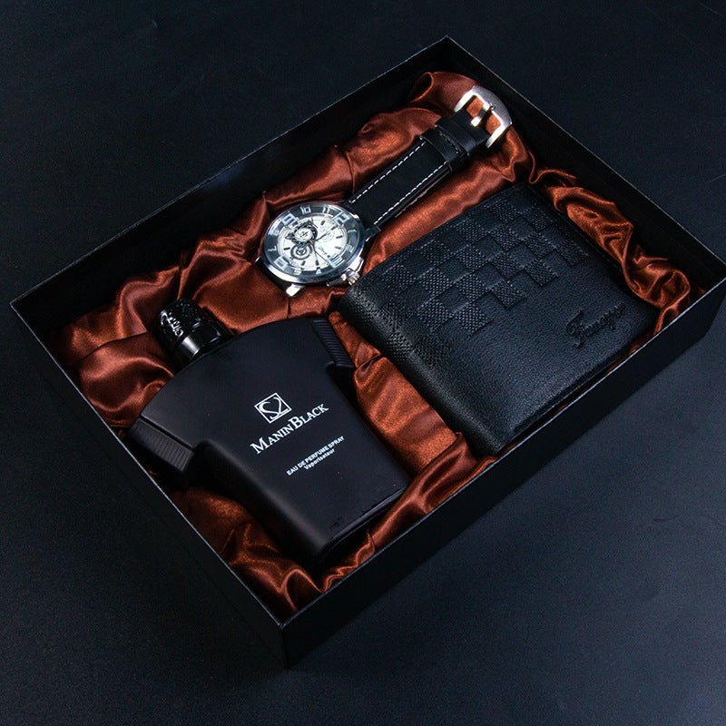 Cadeau d'anniversaire : montre à quartz, ceinture en cuir, portefeuille et trousse de parfum. - Ivory Deals Market