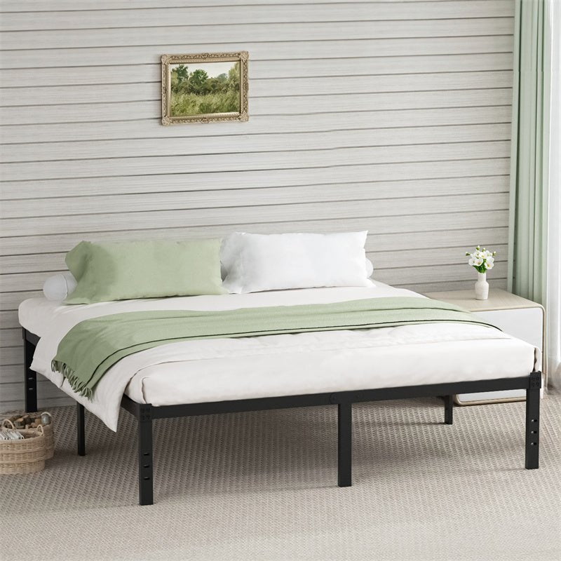 Cadre de lit en fer classique avec rangement sous le lit, sans besoin de sommier, disponible en taille simple, double, queen ou king, de couleur noire. - Ivory Deals Market