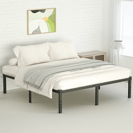 Cadre de lit en fer classique avec rangement sous le lit, sans besoin de sommier, disponible en taille simple, double, queen ou king, de couleur noire. - Ivory Deals Market