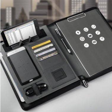 Carnet professionnel Multifonctionnel Rechargeable Dossier Voyage Portable Composition Livre Chef D'entreprise Sac Fichier Dossier Avec Sans Fil Puissance Chargeur Mobile Support De Sac - Ivory Deals Market