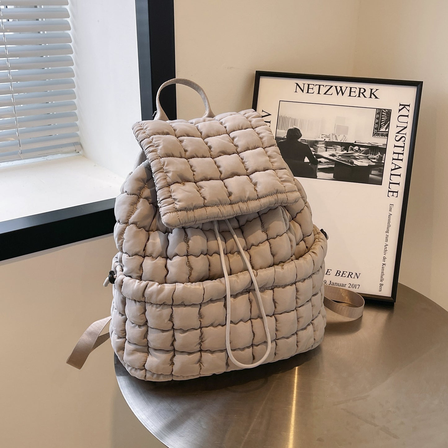 Sac à dos matelassé de couleur bonbon pour femmes, rembourré en duvet, grand sac d'école en coton, sac à dos de voyage pour femmes à carreaux, sac à bandoulière