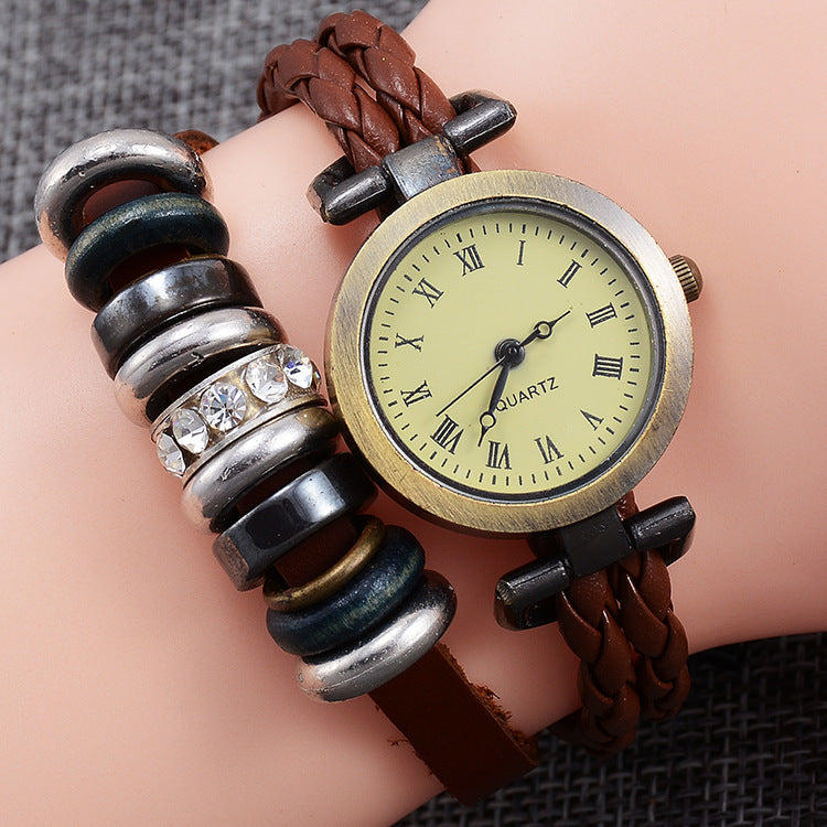 Montre-bracelet artisanale vintage pour femmes, style mode torsadé.