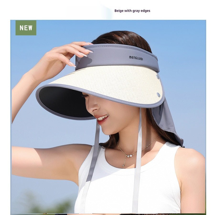 Chapeau de paille à bord de chapeau de grande taille amélioré, protection UV, queue de cheval, chapeau de protection solaire - Ivory Deals Market