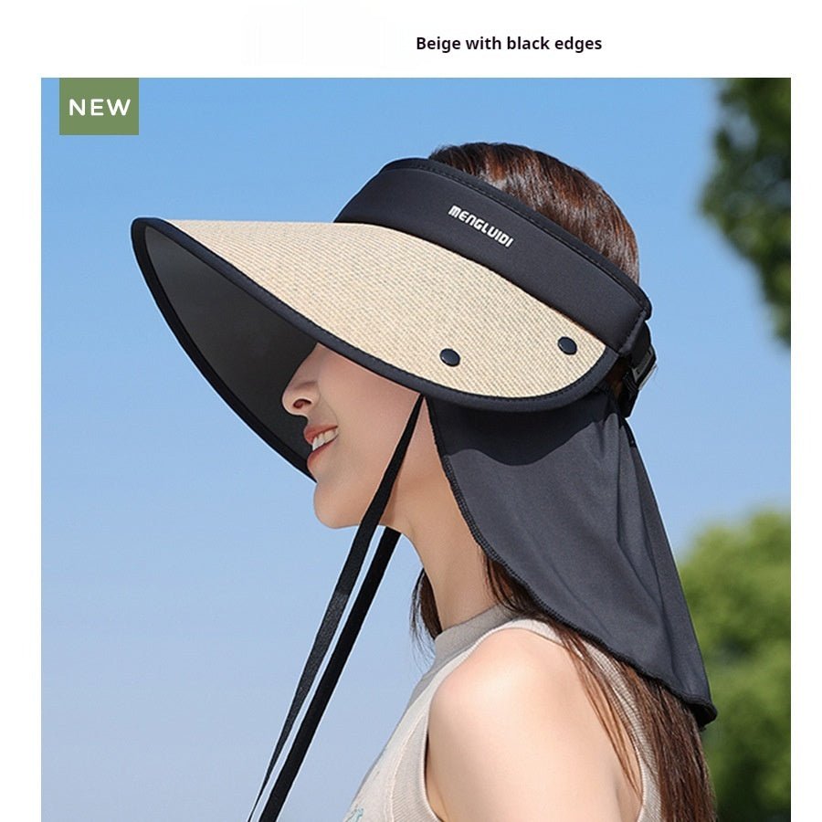 Chapeau de paille à bord de chapeau de grande taille amélioré, protection UV, queue de cheval, chapeau de protection solaire - Ivory Deals Market