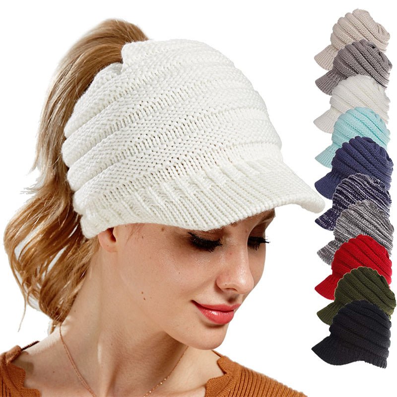 Chapeaux d'automne et d'hiver pour femmes avec queue de cheval, en tricot doux, chauds et élégants. - Ivory Deals Market