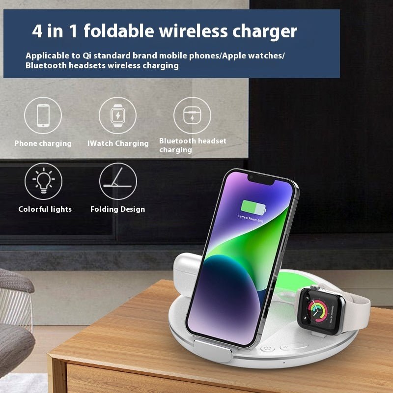 Chargeur sans fil trois - en - un pliable avec support vertical pour téléphone de bureau - Ivory Deals Market