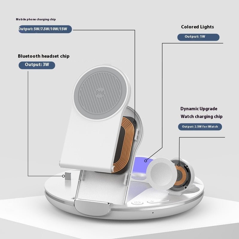 Chargeur sans fil trois - en - un pliable avec support vertical pour téléphone de bureau - Ivory Deals Market