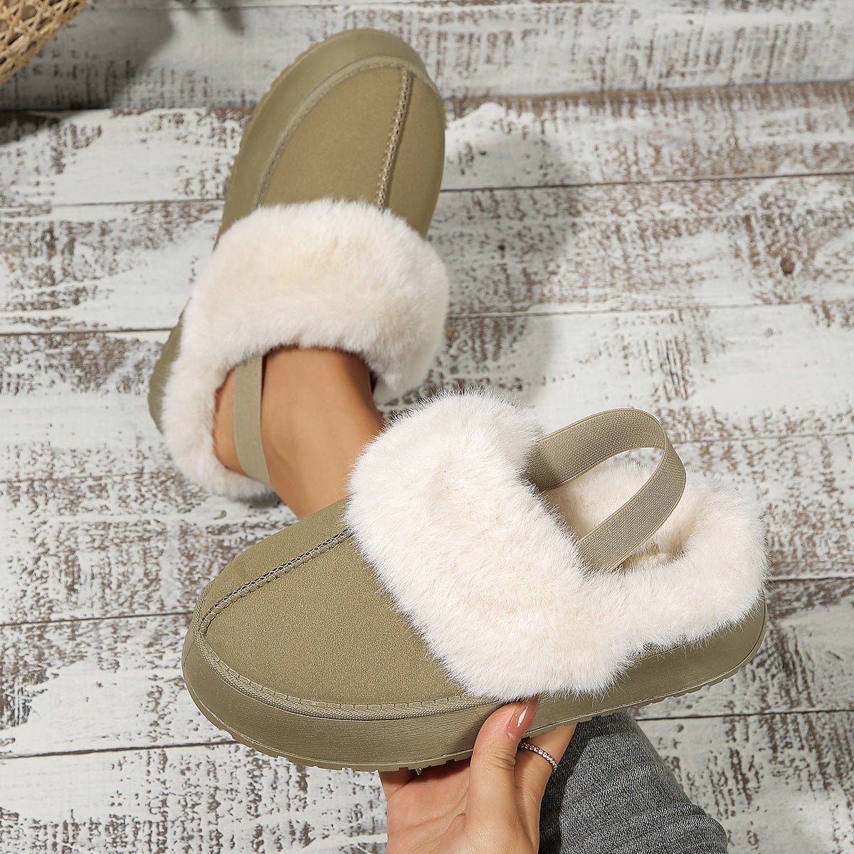 Chaussons d'hiver en peluche pour la maison avec un design à bande élastique au talon, style décontracté, bout rond, chaussures plates pour femmes. - Ivory Deals Market