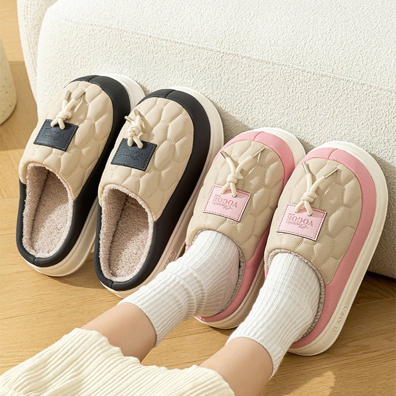 Chaussons en peluche à blocs de couleur, chauds pour l'hiver, avec semelle épaisse imperméable, pour la maison, pour femmes et hommes. - Ivory Deals Market