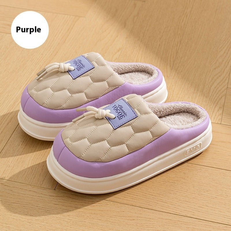 Chaussons en peluche à blocs de couleur, chauds pour l'hiver, avec semelle épaisse imperméable, pour la maison, pour femmes et hommes. - Ivory Deals Market