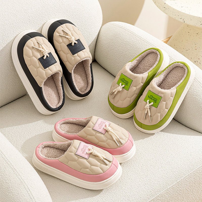 Chaussons en peluche à blocs de couleur, chauds pour l'hiver, avec semelle épaisse imperméable, pour la maison, pour femmes et hommes. - Ivory Deals Market