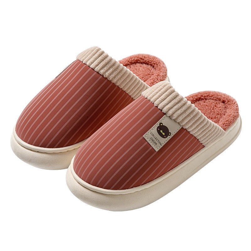 Chaussons en peluche à rayures solides, chauds pour l'hiver, avec semelle épaisse, pour la maison, la chambre à coucher, pour femmes et hommes. - Ivory Deals Market