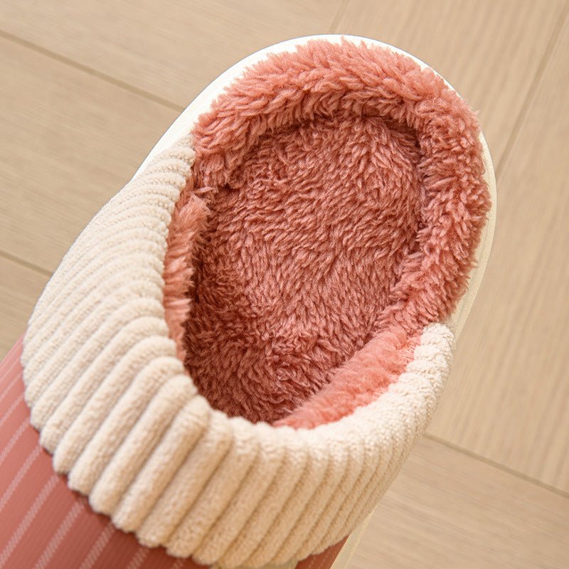 Chaussons en peluche à rayures solides, chauds pour l'hiver, avec semelle épaisse, pour la maison, la chambre à coucher, pour femmes et hommes. - Ivory Deals Market