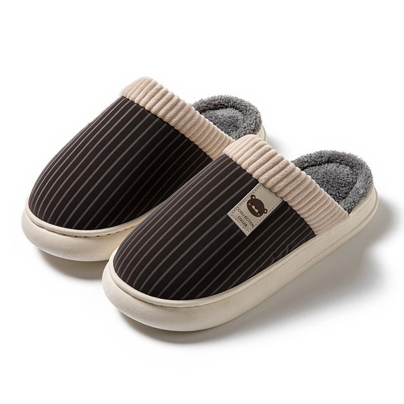 Chaussons en peluche à rayures solides, chauds pour l'hiver, avec semelle épaisse, pour la maison, la chambre à coucher, pour femmes et hommes. - Ivory Deals Market