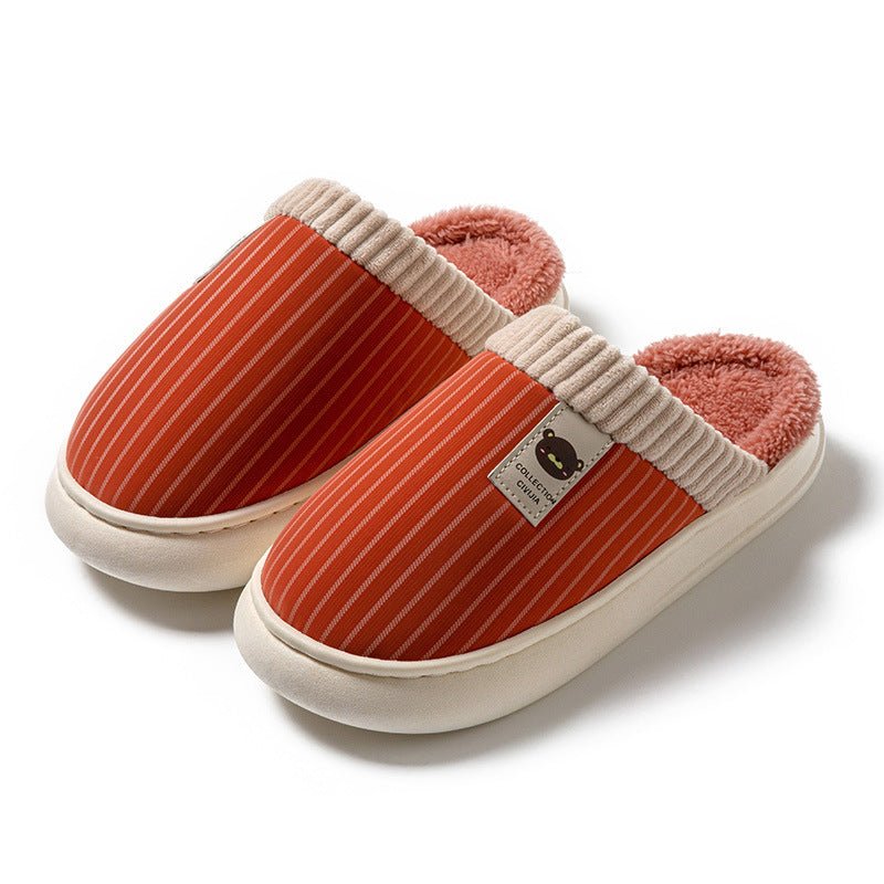 Chaussons en peluche à rayures solides, chauds pour l'hiver, avec semelle épaisse, pour la maison, la chambre à coucher, pour femmes et hommes. - Ivory Deals Market