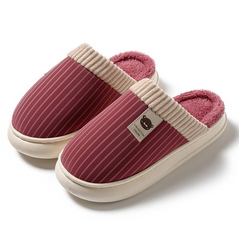 Chaussons en peluche à rayures solides, chauds pour l'hiver, avec semelle épaisse, pour la maison, la chambre à coucher, pour femmes et hommes. - Ivory Deals Market