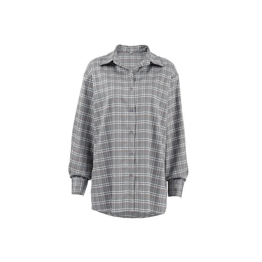 Chemise à carreaux gris à col polo à la mode - Ivory Deals Market