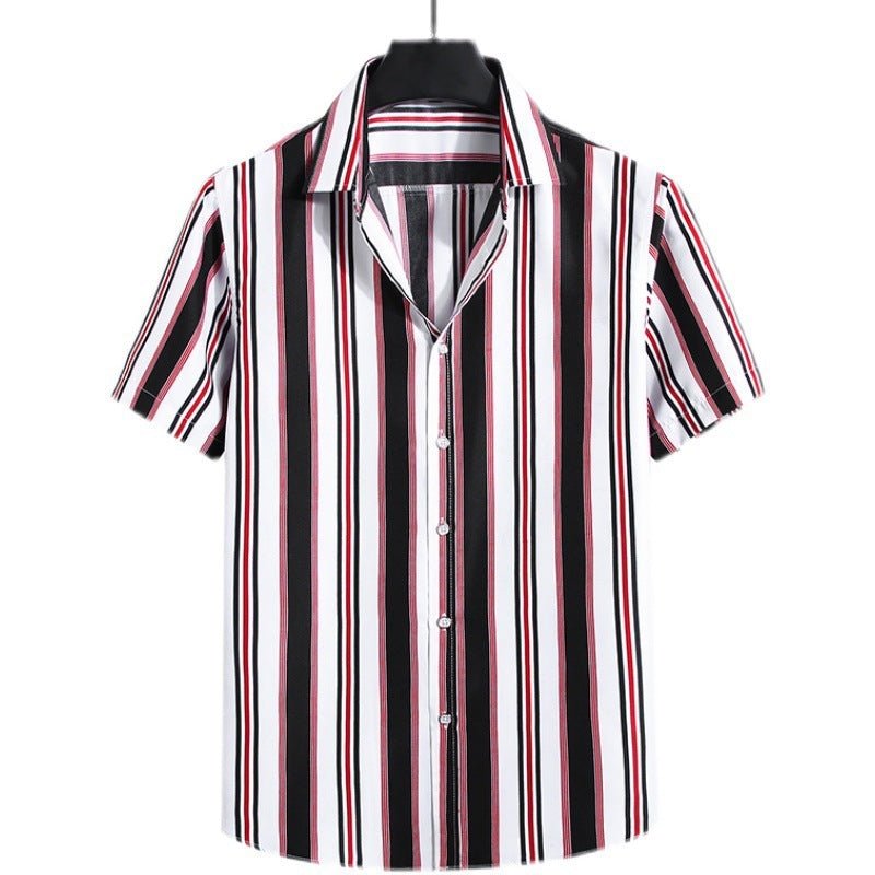 Chemise à manches courtes rayée ample pour hommes. - Ivory Deals Market