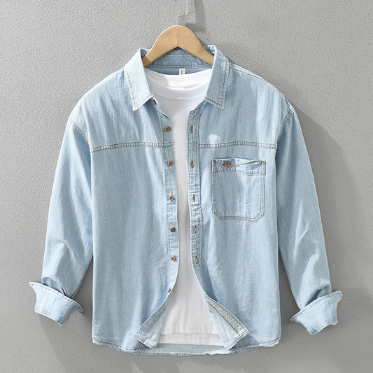 Chemise à manches longues en denim rétro de style japonais pour hommes - Ivory Deals Market