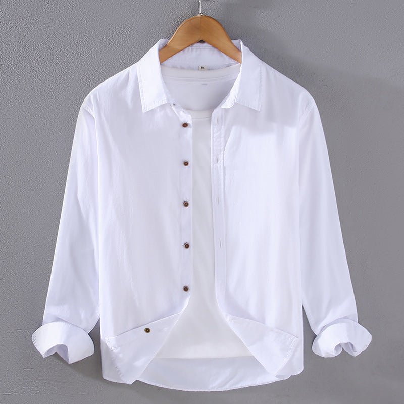 Chemise à manches longues et fines de style japonais pour hommes, en coton décontracté et ample - Ivory Deals Market