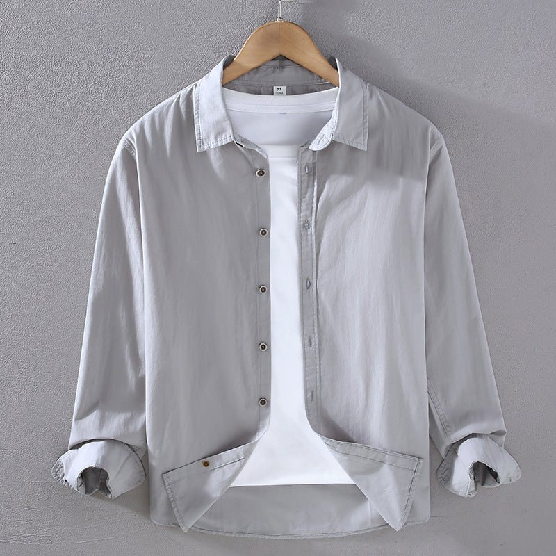 Chemise à manches longues et fines de style japonais pour hommes, en coton décontracté et ample - Ivory Deals Market