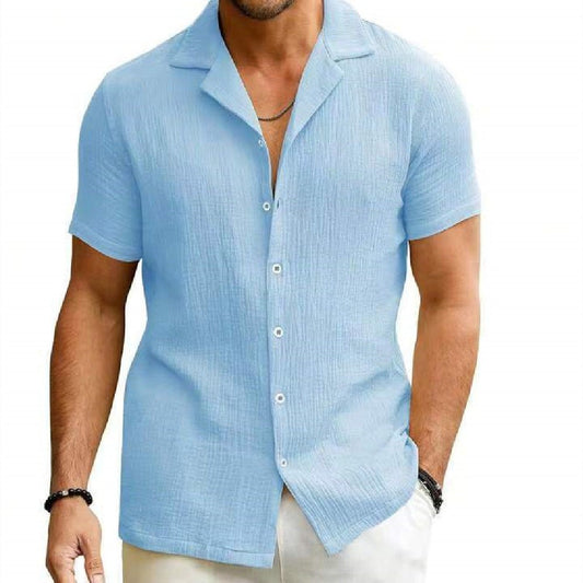 Chemise Cardigan à manches courtes pour hommes, chemise d'été de couleur unie pour hommes - Ivory Deals Market